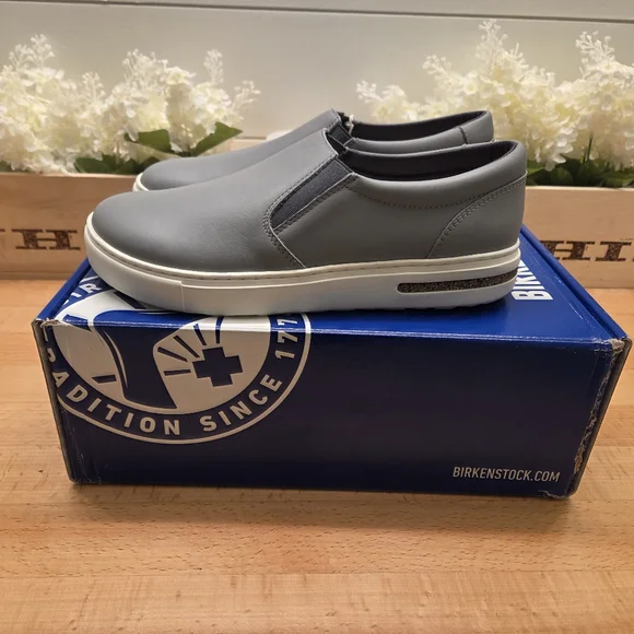 Birkenstock Oswego Leather Slip-On Sneakers Gray Womens Size 37 NIB - Picture 3 of 8